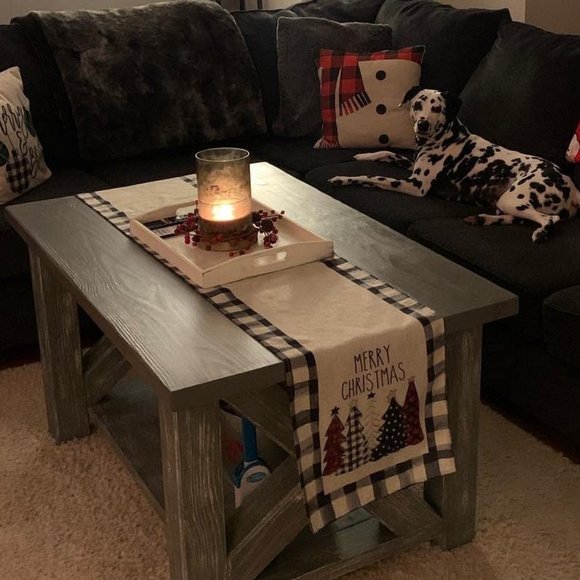 13 x 72 Inch Waterclor Buffalo Plaid Christmas Trees Table Runner Home Decor - Picture 8 of 10